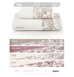 Set Spugna Cotone con balza stampata in Toile In 3 Colori Cm 40x60- 55x100 (LS00470)